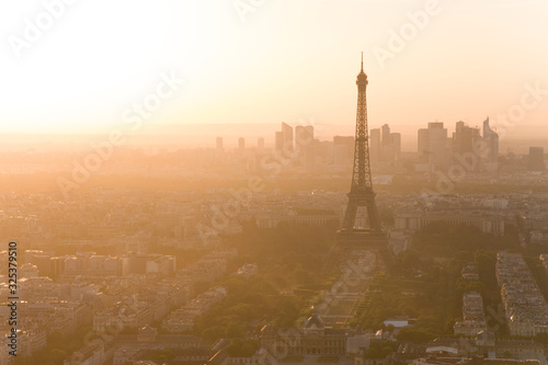 Paris skyline during summer time while sunset in warm tone.