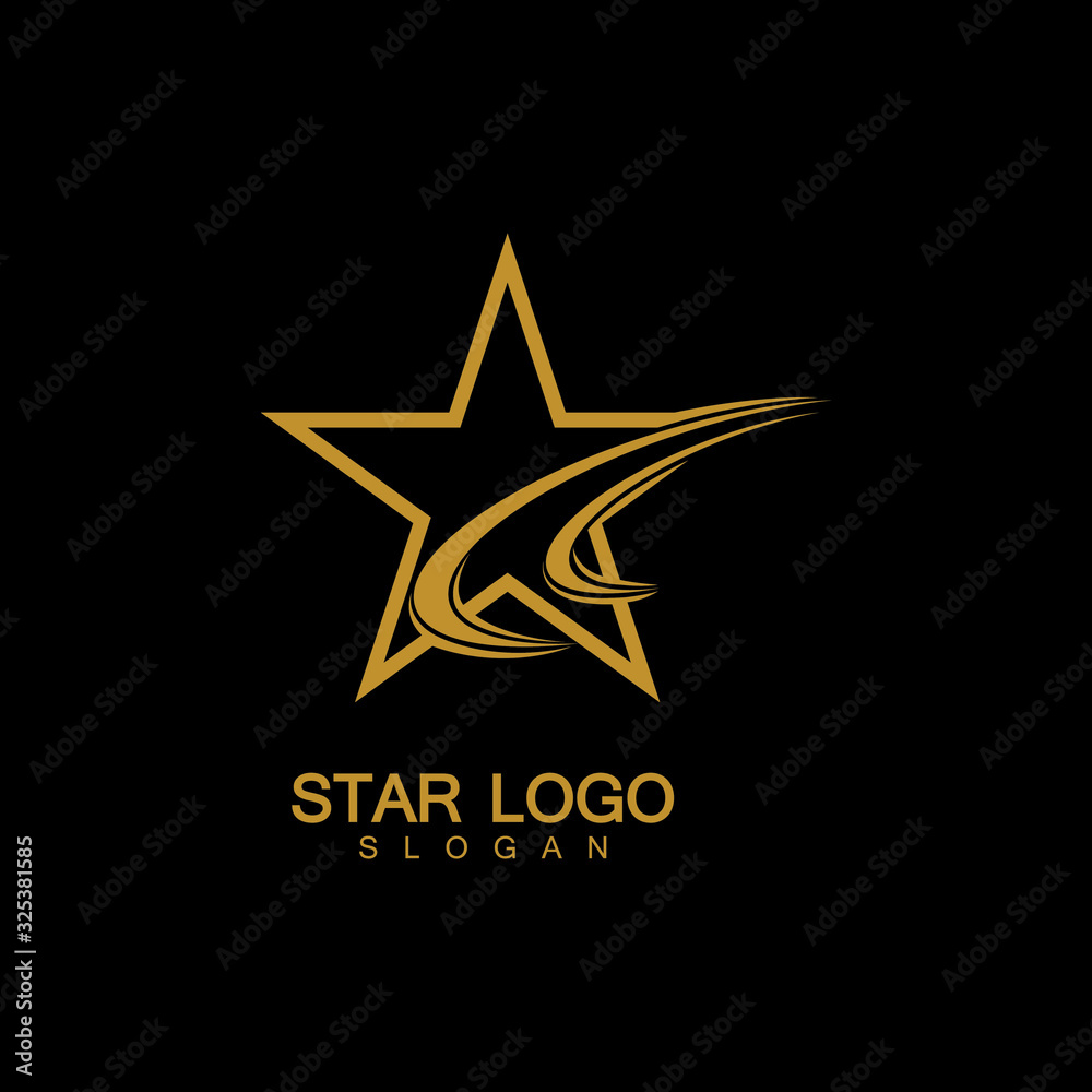 Gold Star Logo Vector in elegant Style with Black Background