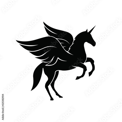 Fototapeta horse unicorn pegasus mythology mammal wings icon mascot silhouette stallion equ