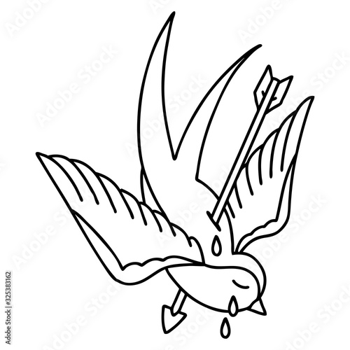 black line tattoo of a swallow crying