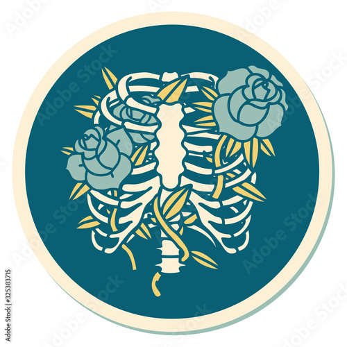 tattoo style sticker of a rib cage and flowers
