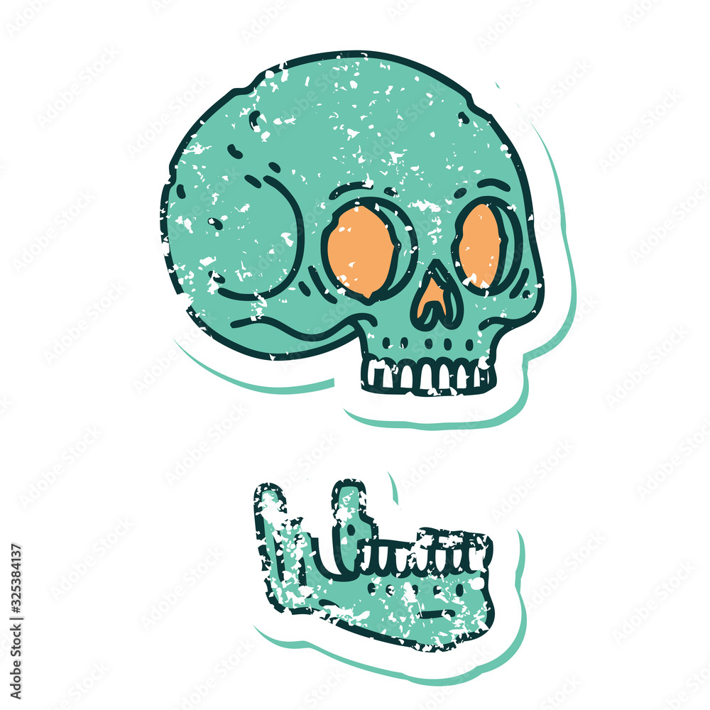 distressed sticker tattoo style icon of a skull distressed sticker tattoo style icon of a skull