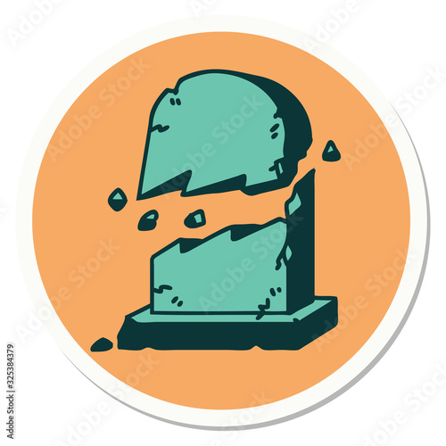tattoo style sticker of a broken grave stone