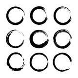 Set circles line textured hand drawn abstract of black color isolated on white background. Vector