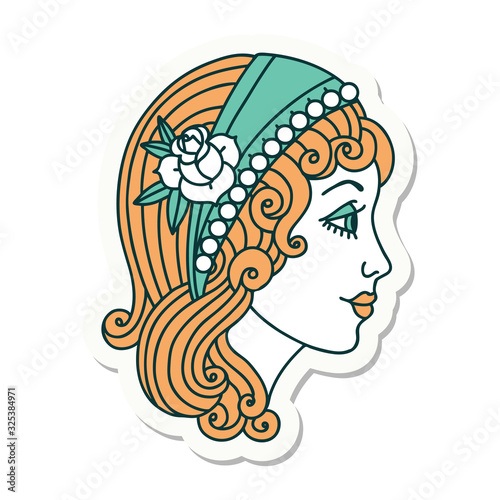 tattoo style sticker of a gypsy head