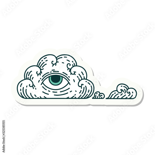 tattoo style sticker of an all seeing eye cloud