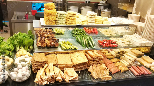 Photography Beautiful layout snacks on display at Asian street food market