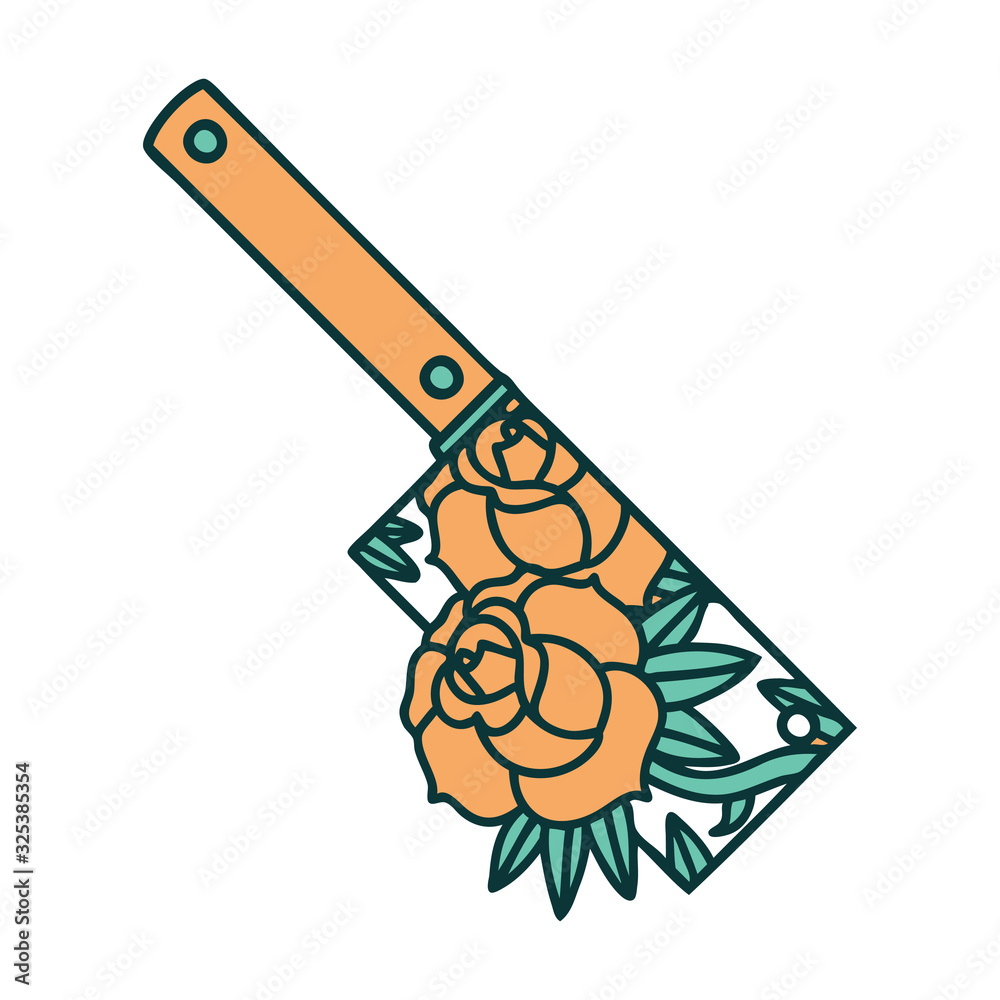 tattoo style icon of a cleaver and flowers tattoo style icon of a cleaver and flowers