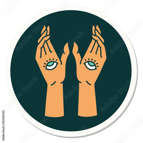 tattoo style sticker of mystic hands