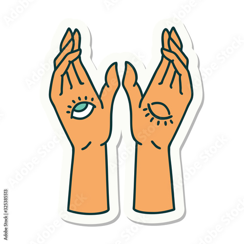 tattoo style sticker of mystic hands