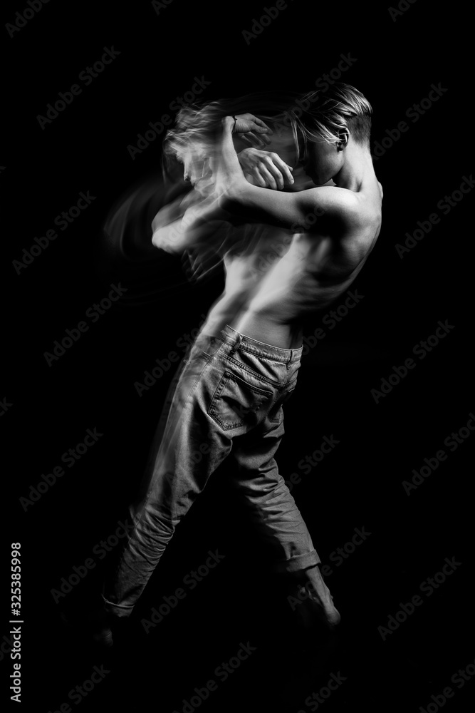 Naklejka premium Double personality representation of subconscious. Ghost. abstract conceptual artistic view. representation of subconscious feelings, doubts and thoughts. Black and white. Creative series of photos