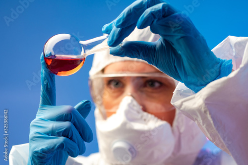 A girl in a protective suit...