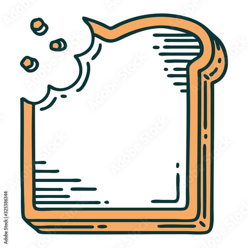 tattoo style icon of a bitten slice of bread