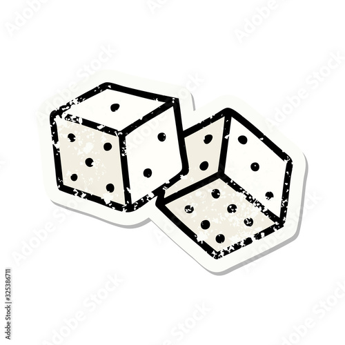 traditional distressed sticker tattoo of lucky dice