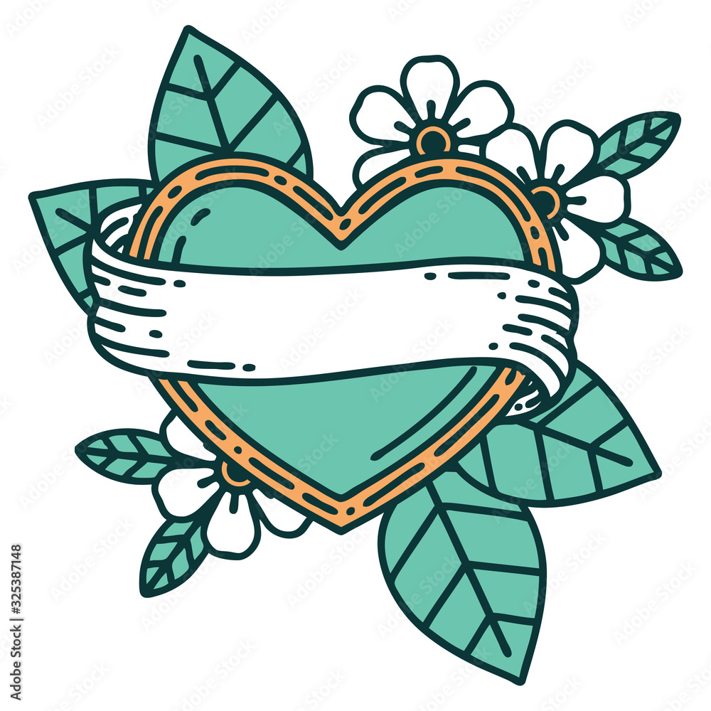 tattoo style icon of a heart and banner tattoo style icon of a heart and banner