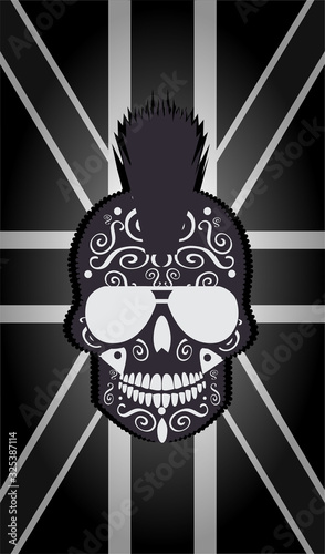 British flag with punk skull head wearing sunglasses 