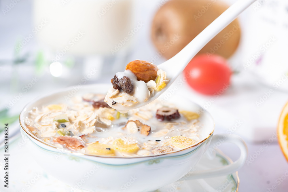 All kinds of fruit cereal are appetizing All kinds of fruit cereal are appetizing