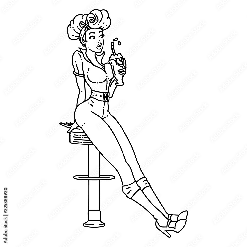 Pin Up Girl Drawing With Tattoos