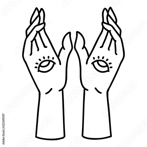 black line tattoo of mystic hands