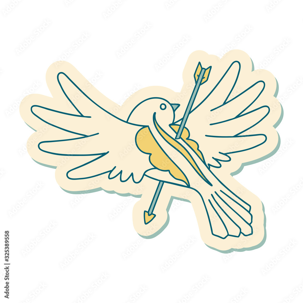 Obraz premium tattoo style sticker of a dove pierced with arrow