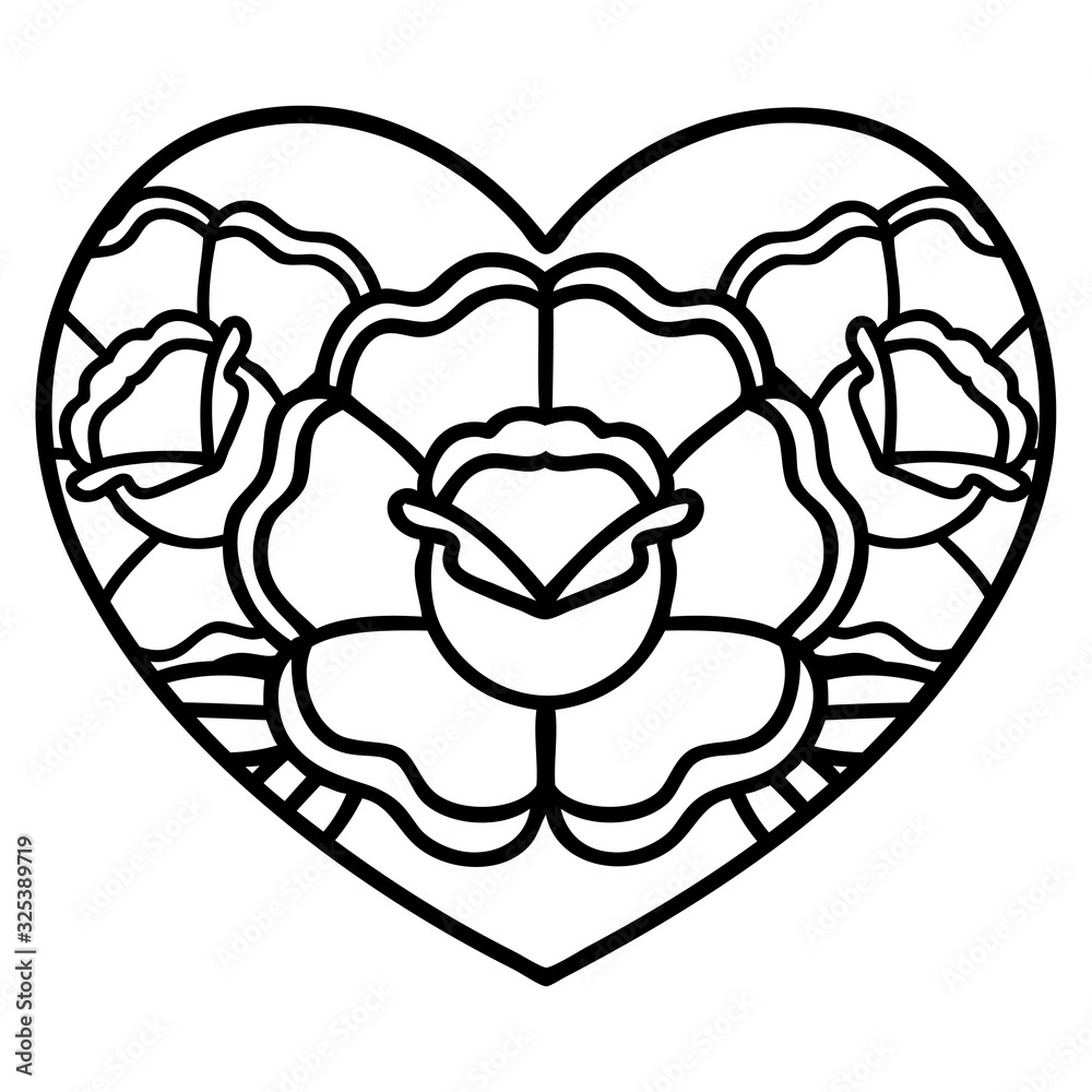 Obraz premium black line tattoo of a heart and flowers