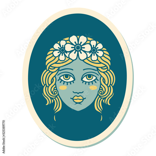 tattoo style sticker of a maiden