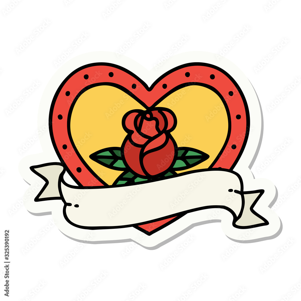 tattoo style sticker of a heart rose and banner tattoo style sticker of a heart rose and banner