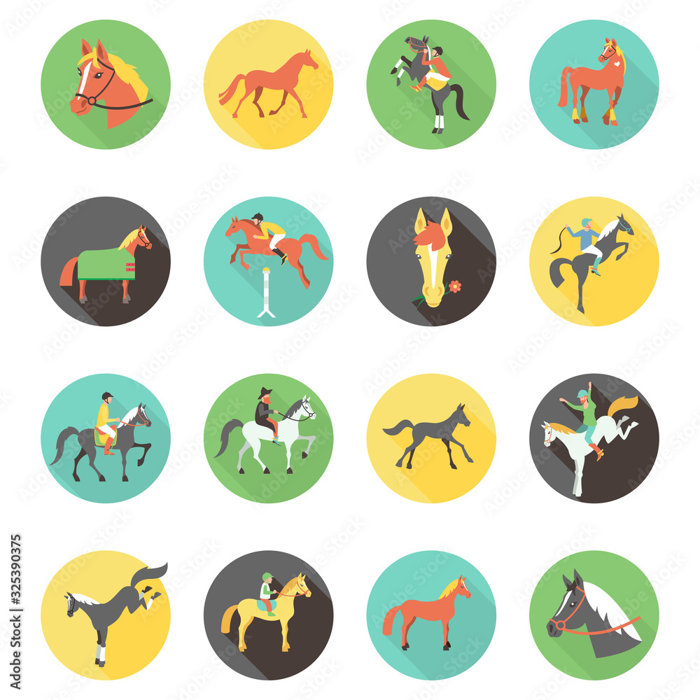 Vector Horse icons set. wild horses.