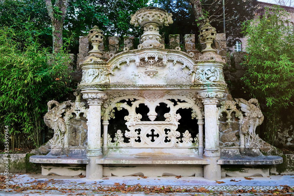 Elements of architectural structures in Quinta Regaleira. Sintra Portugal.