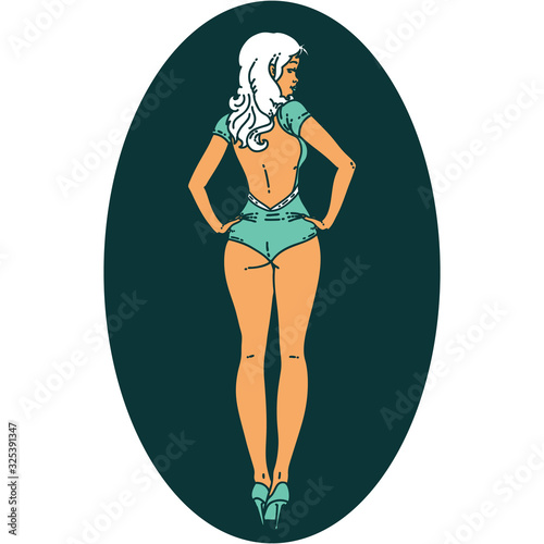 tattoo style icon of a pinup swimsuit girl
