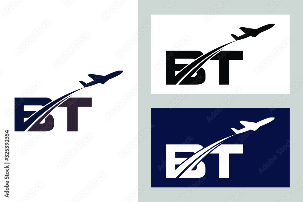  Initial Letter B and T with Aviation Logo Design, Air, Airline, Airplane and Travel Logo template.