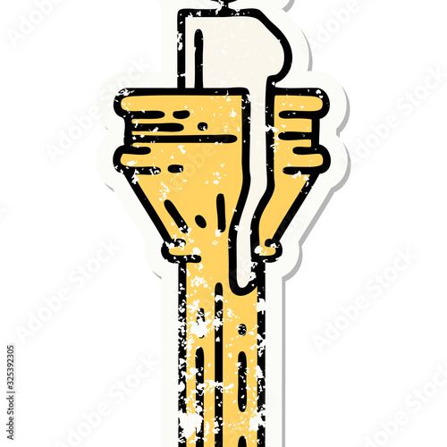 traditional distressed sticker tattoo of a candelabra