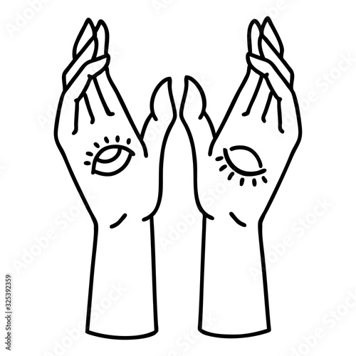 black line tattoo of mystic hands