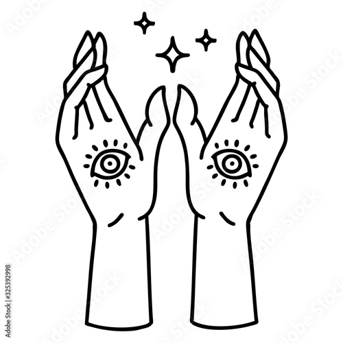 black line tattoo of mystic hands