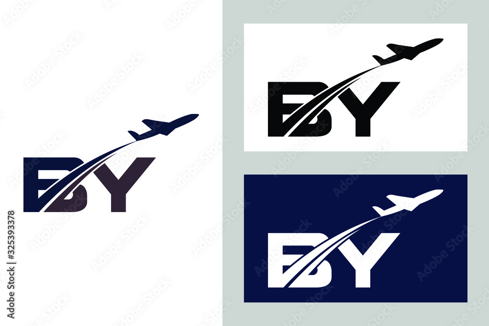  Initial Letter B and Y with Aviation Logo Design, Air, Airline, Airplane and Travel Logo template.