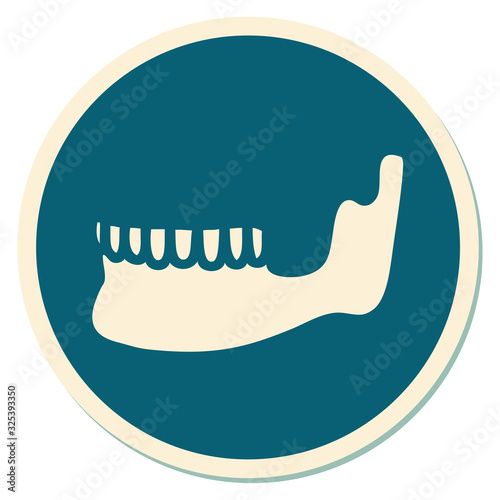 tattoo style sticker of a skeleton jaw