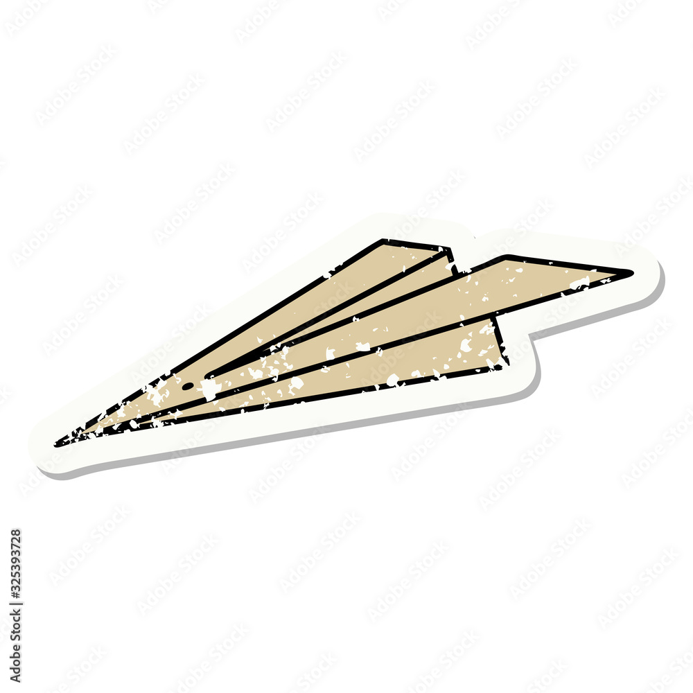 traditional distressed sticker tattoo of a paper aeroplane traditional distressed sticker tattoo of a paper aeroplane