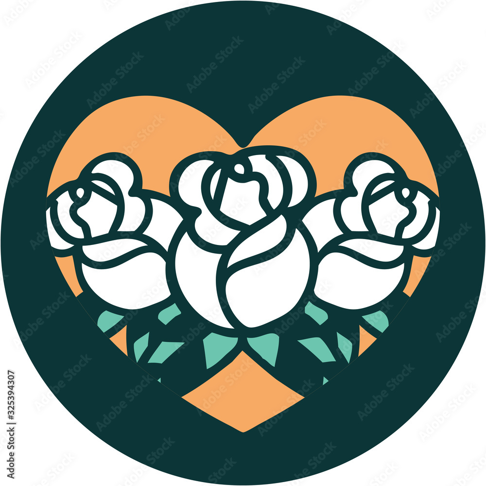 tattoo style icon of a heart and flowers tattoo style icon of a heart and flowers