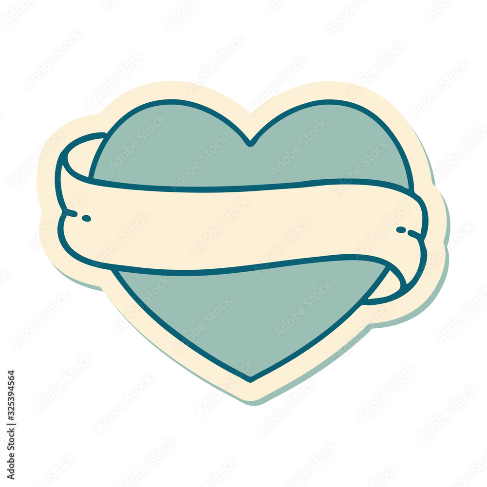 tattoo style sticker of a heart and banner tattoo style sticker of a heart and banner