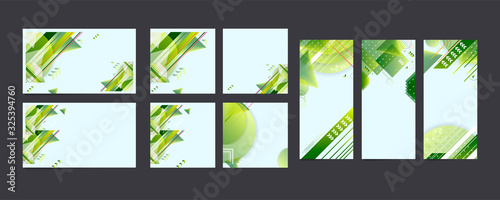 Fototapeta Green abstract set summer background universal art header template. Collage made with scribbles canyon strokes