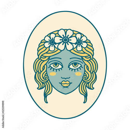 tattoo style icon of a maiden