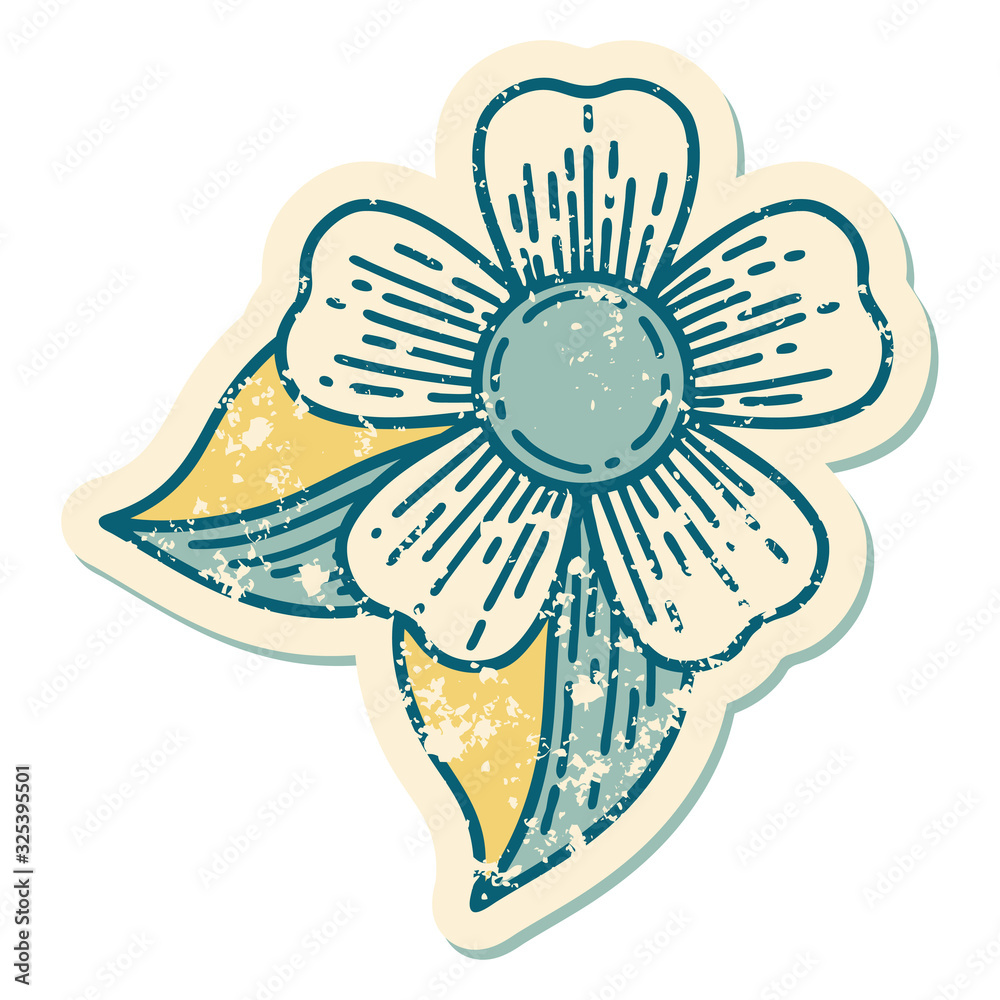 distressed sticker tattoo style icon of a flower