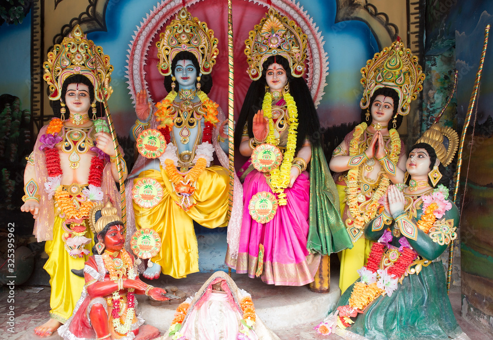 AYODYA, INDIA - Oct 2019: Statues of Hindu Gods and Goddess in Ayodya, India on Oct, 2019.