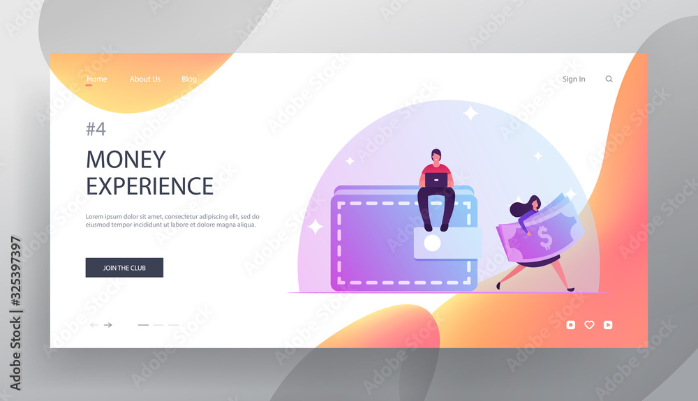 People and Money Website Landing Page. Tiny Man Sit on Huge Wallet Working on Laptop. Woman Carry Dollar Bills. Currency Exchange, Finance Success Web Page Banner. Cartoon Flat Vector Illustration People and Money Website Landing Page. Tiny Man Sit on Huge Wallet Working on Laptop. Woman Carry Dollar Bills. Currency Exchange, Finance Success Web Page Banner. Cartoon Flat Vector Illustration