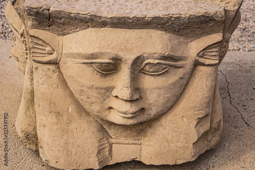 The head of the goddess Hathor. Egypt, Dendera, the ancient Egyptian temple of Dendera or Hathor Temple photo