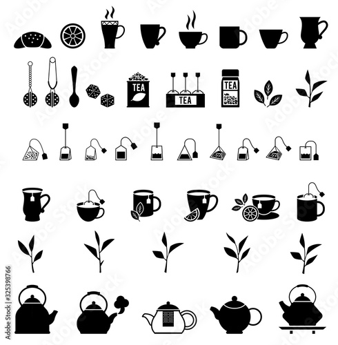 Vector black tea icons set.