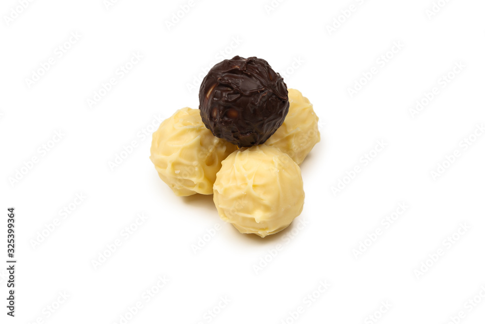 Chocolate truffle isolated on white background.