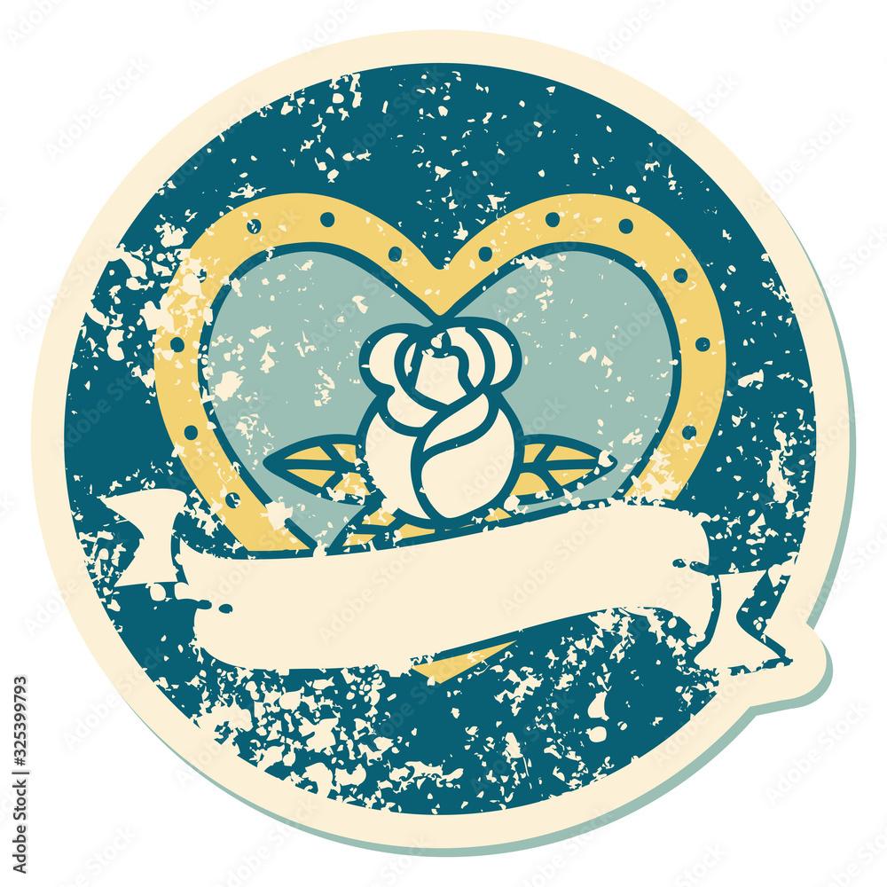 distressed sticker tattoo style icon of a heart rose and banner distressed sticker tattoo style icon of a heart rose and banner