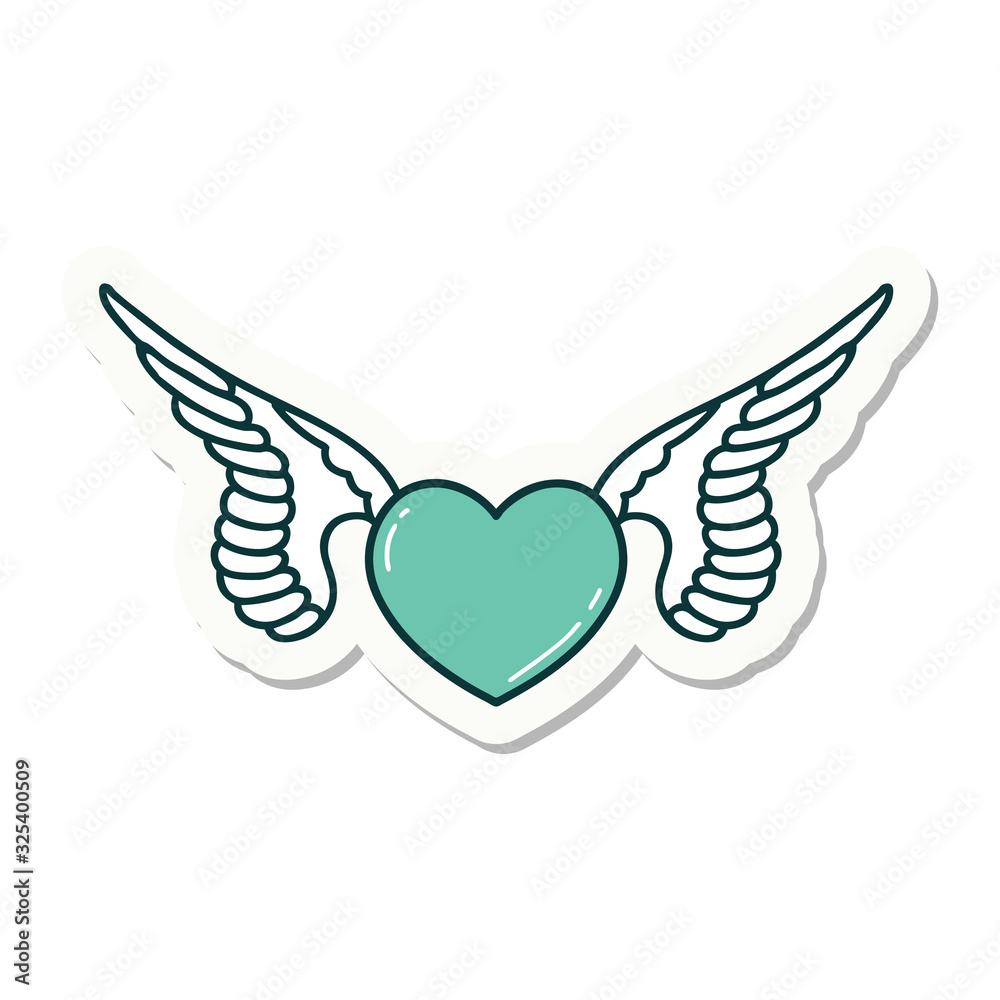 tattoo style sticker of a heart with wings tattoo style sticker of a heart with wings
