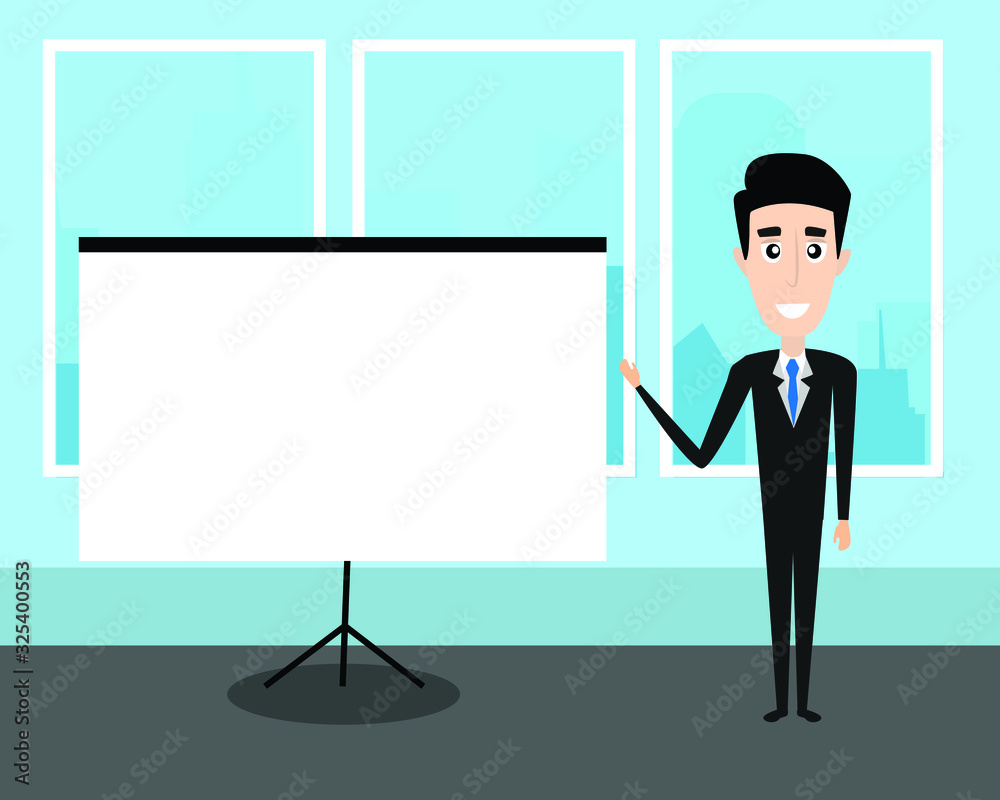 Businessman in formal suit is giving a presentation in bank board. Businessman in formal suit is giving a presentation in bank board.
